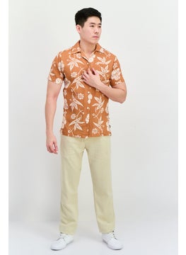 Jack Jones Men Comfort Fit Floral Print Short Sleeves Casual Shirt, Rust  - Image 4