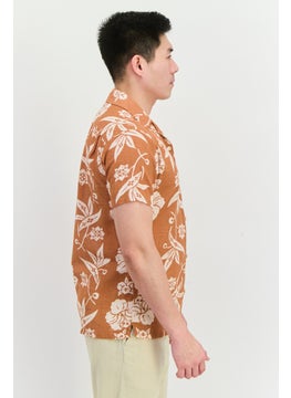 Jack Jones Men Comfort Fit Floral Print Short Sleeves Casual Shirt, Rust  - Image 2
