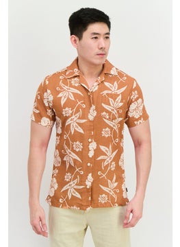 Jack Jones Men Comfort Fit Floral Print Short Sleeves Casual Shirt, Rust  - Image 1