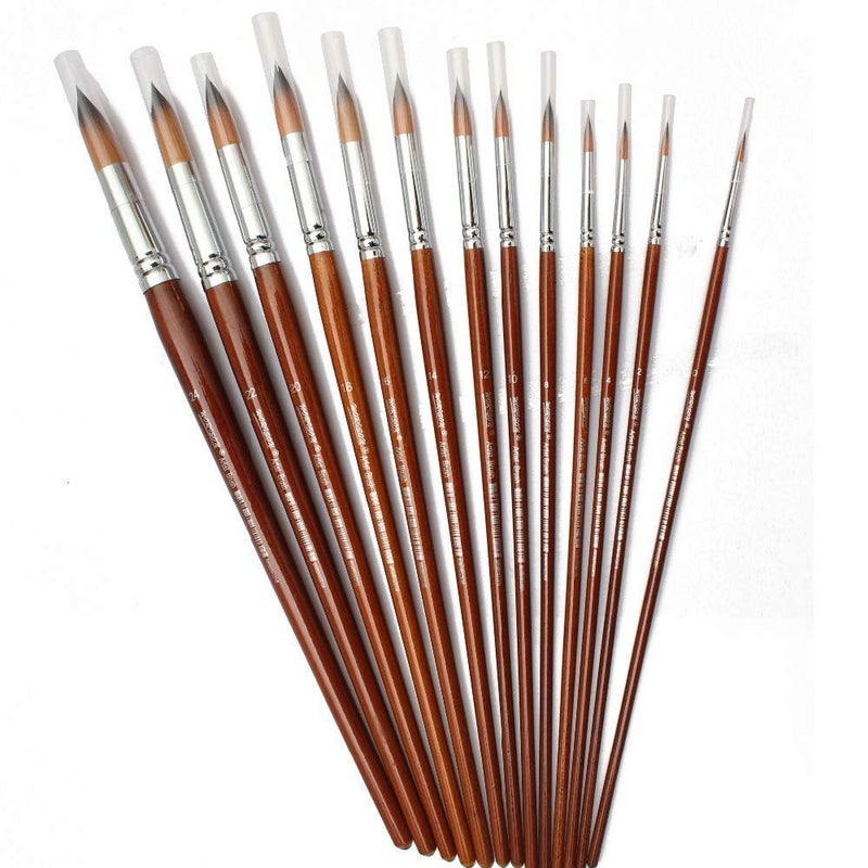 SCHUBERT Long Handle Synthetic Round Pointed Tip Artist Paint Brushes - 13 Piece Set - Image 5