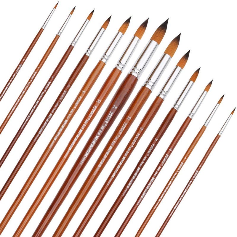 SCHUBERT Long Handle Synthetic Round Pointed Tip Artist Paint Brushes - 13 Piece Set - Image 2