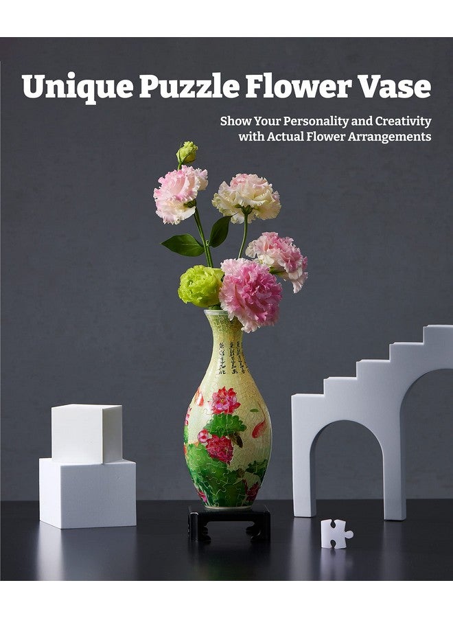 Pintoo Pintoo 3D Puzzle Vase Unique Flower Vase Made by 160 Curved Plastic Puzzle Pieces House Warming Gift for Flower Arrangements and Home Decoration - [S1024] (Translucent, Carp with Lotus)  - Image 2