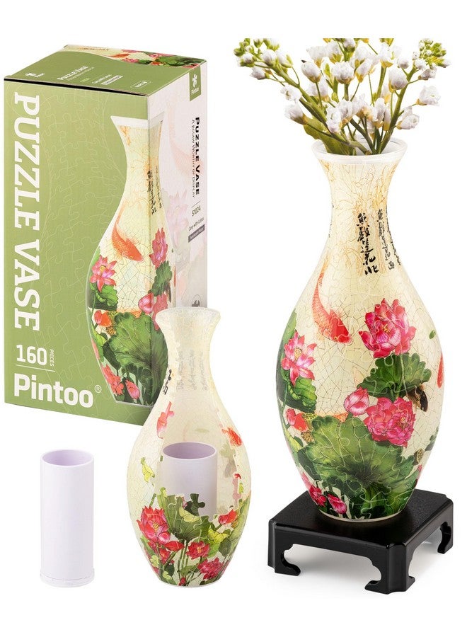 Pintoo Pintoo 3D Puzzle Vase Unique Flower Vase Made by 160 Curved Plastic Puzzle Pieces House Warming Gift for Flower Arrangements and Home Decoration - [S1024] (Translucent, Carp with Lotus)  - Image 1