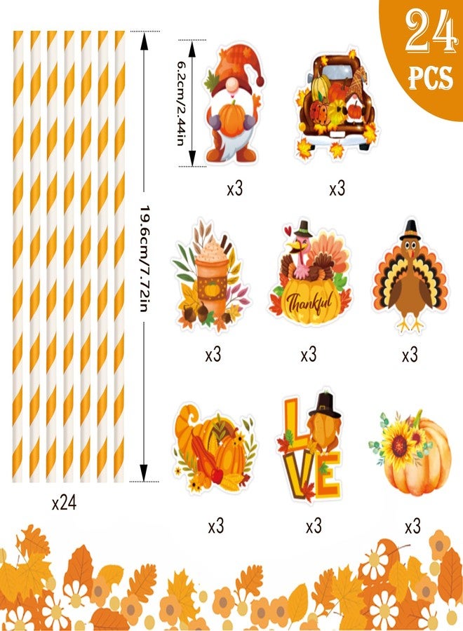 Konsait Thanksgiving Paper Straws, 24 PCS White Orange Striped Straws for Fall Harvest Party Decorations - Image 2