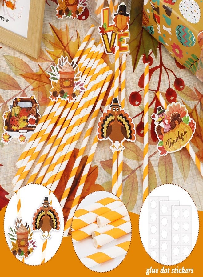 Konsait Thanksgiving Paper Straws, 24 PCS White Orange Striped Straws for Fall Harvest Party Decorations - Image 5