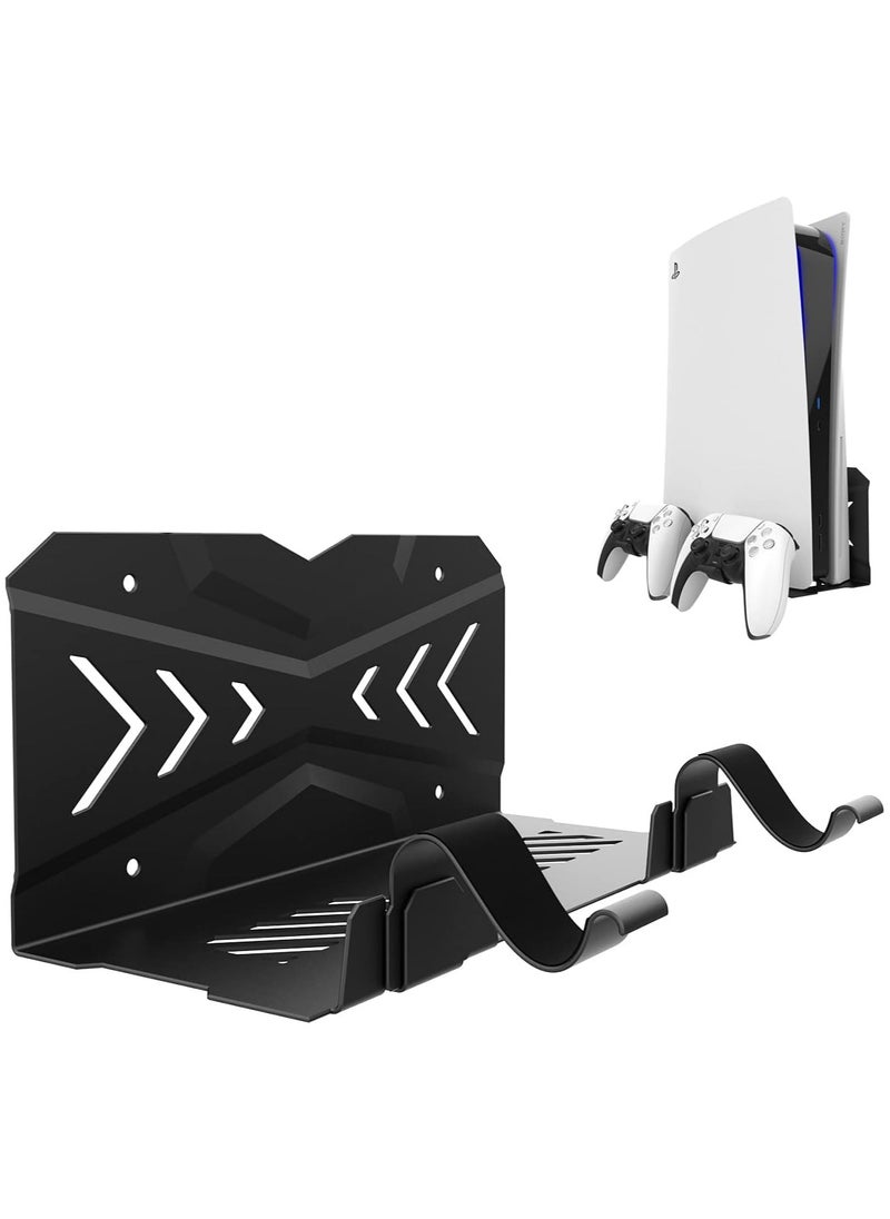 UPOK - Hidden Wall Mount for PS5 - Accessories Playstation 5 Digital/Disc Edition Console Floating Shelf Behind TV, with 2 Detachable Controllers Holder Metal Rack, Solid Iron Stand Kit, Easy Install - Image 1
