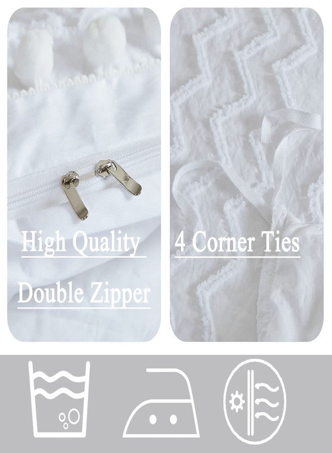 FADFAY Boho Bedding Set Duvet Cover Full Size, Cotton Farmhouse Bedding, White Pom Pom Duvet Covers All Seasons, 3 Pcs Soft Reversible Zipper Tufted Shabby & Chic Home Bedding Cute - White, Full - Image 5