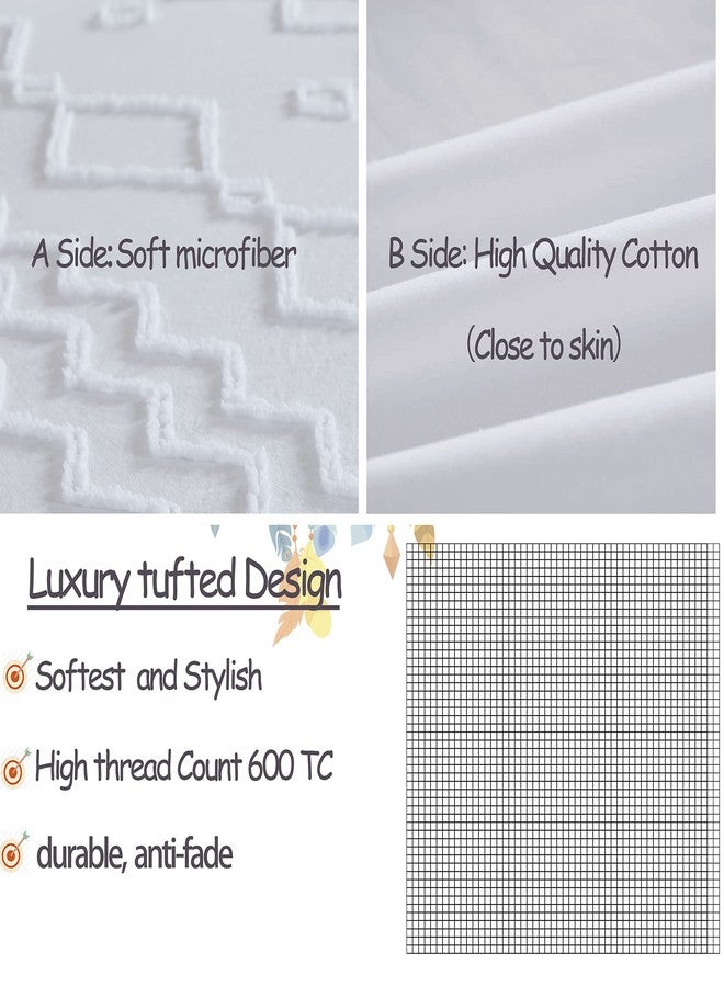 FADFAY Boho Bedding Set Duvet Cover Full Size, Cotton Farmhouse Bedding, White Pom Pom Duvet Covers All Seasons, 3 Pcs Soft Reversible Zipper Tufted Shabby & Chic Home Bedding Cute - White, Full - Image 4