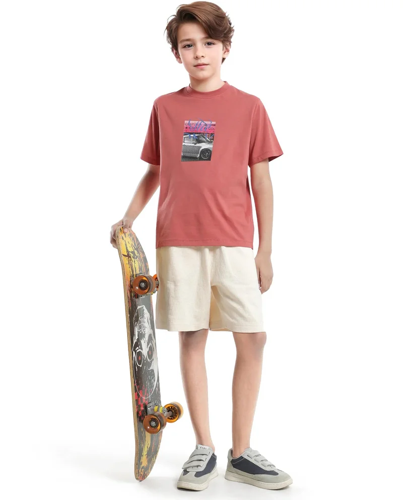 Rare Ones Rare Ones Kids Just-K Light Red Cotton Solid Slip-On Regular Fit T-Shirt