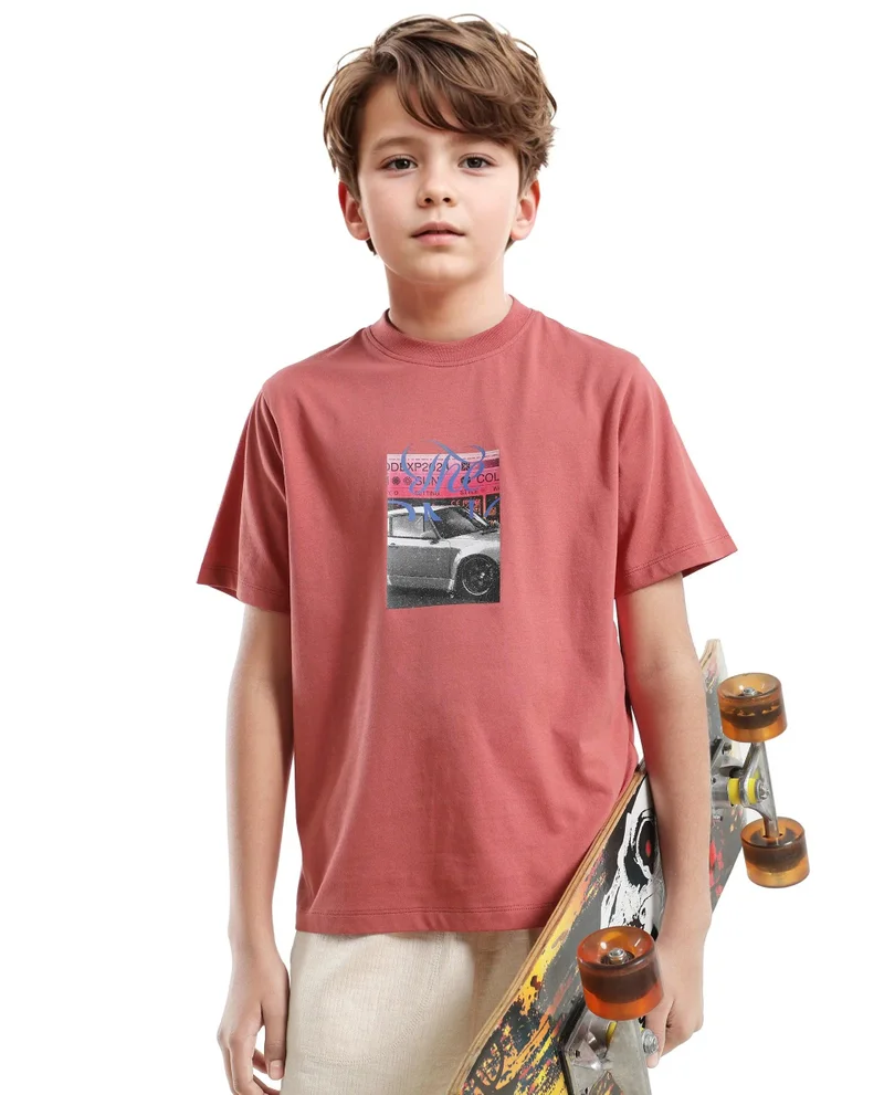 Rare Ones Rare Ones Kids Just-K Light Red Cotton Solid Slip-On Regular Fit T-Shirt