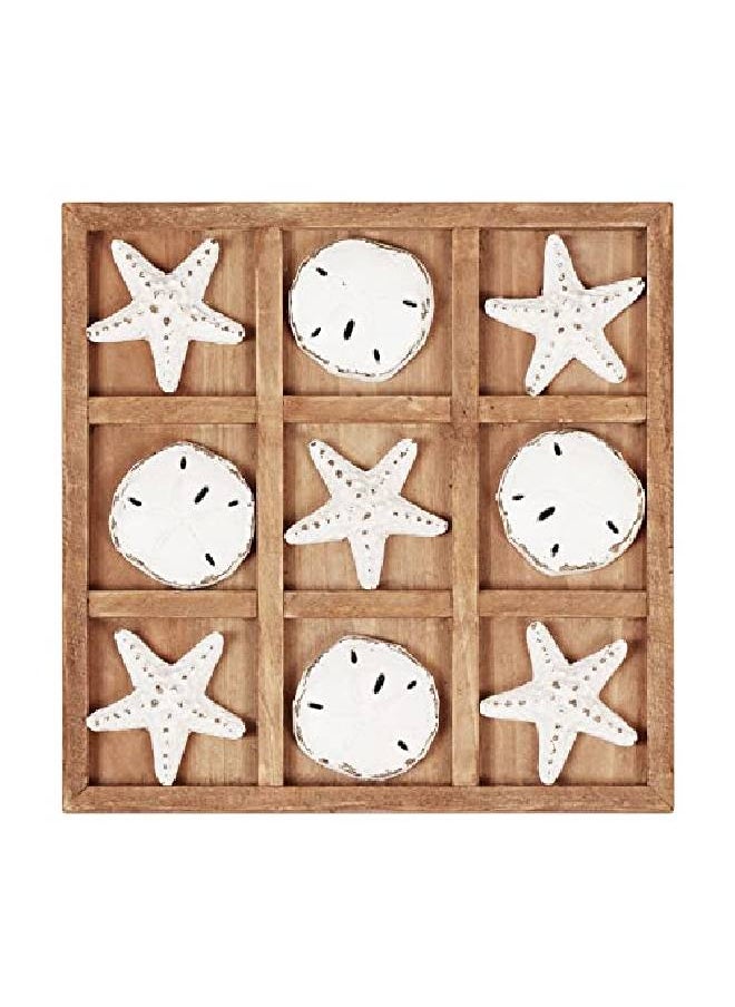 NIKKY HOME Wood Board Travel Game Beach Tic Tac Toe For Fun Coastal Beach House Coffee Table Decor, 8.97 By 8.97In Distressed White  - Image 2