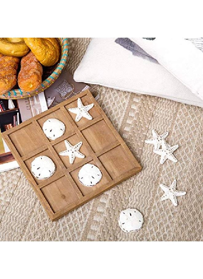 NIKKY HOME Wood Board Travel Game Beach Tic Tac Toe For Fun Coastal Beach House Coffee Table Decor, 8.97 By 8.97In Distressed White  - Image 4