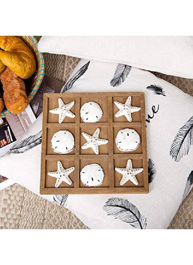 NIKKY HOME Wood Board Travel Game Beach Tic Tac Toe For Fun Coastal Beach House Coffee Table Decor, 8.97 By 8.97In Distressed White  - Image 5
