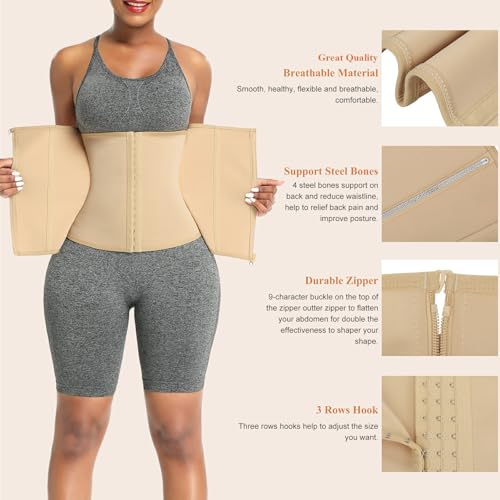 FeelinGirl Body Shaper Waist Trainer for Women Workout Waist Cincher Slim Waist Cincher Corset Tummy Control Shapewear Beige - Image 4
