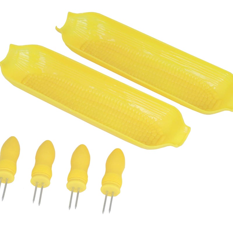 Chef Craft Select Plastic Corn Cob Dishes with Holders, 8.5 inch 2 dishes 4 corn cob holders, Yellow - Image 1