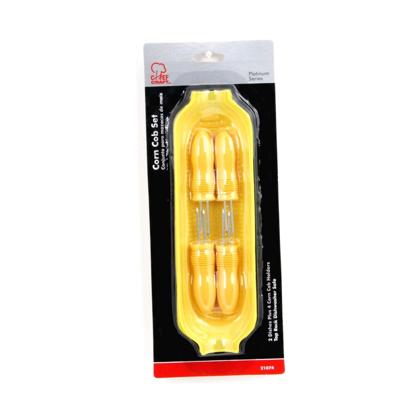 Chef Craft Select Plastic Corn Cob Dishes with Holders, 8.5 inch 2 dishes 4 corn cob holders, Yellow - Image 2