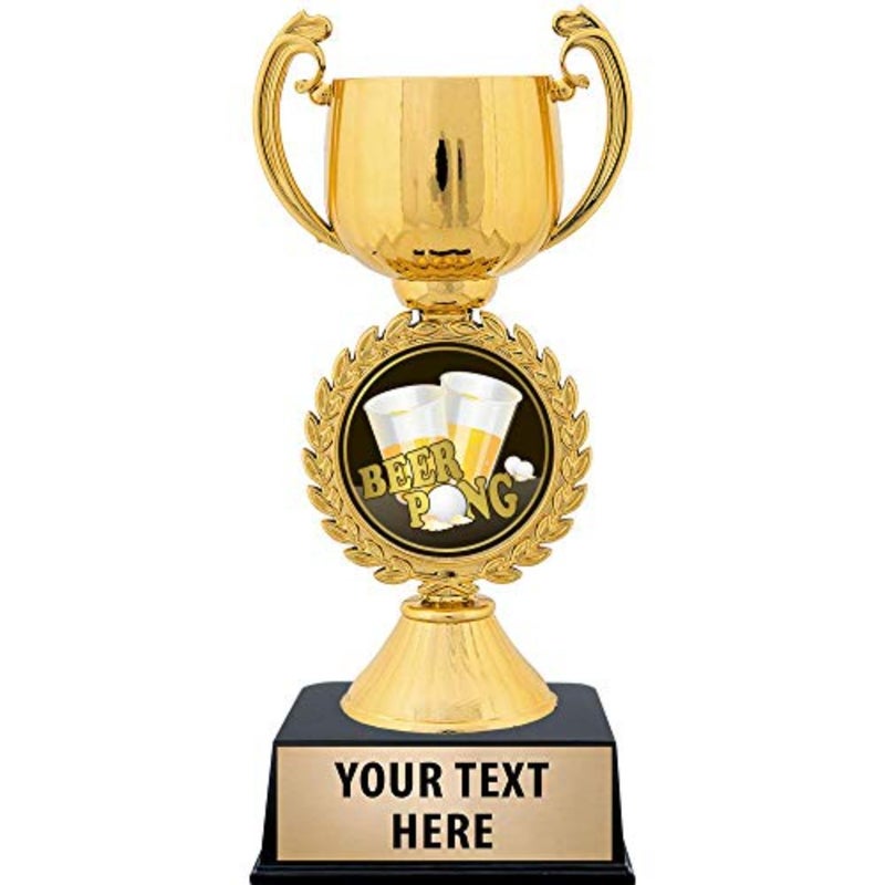 Personalized Beer Pong Trophy, 7.25" Gold Cup Beer Pong Trophies with Free Custom Engraving Prime - Image 1
