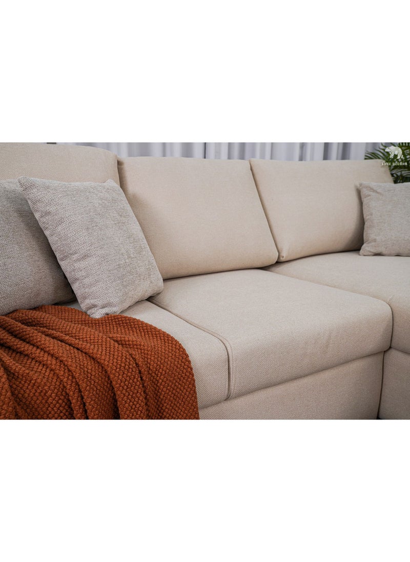 Luxe Decora 3 Seater Sofa With Single Long Seat & Storage Beige  - Image 3