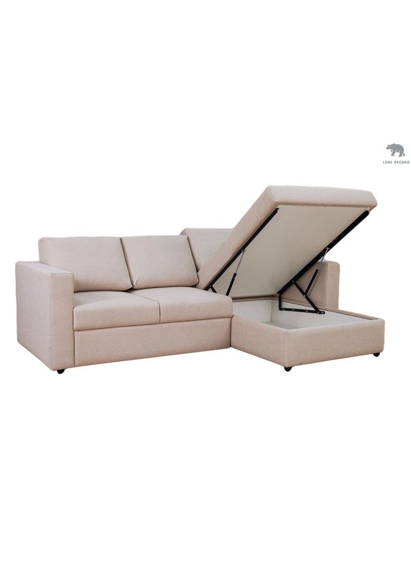 Luxe Decora 3 Seater Sofa With Single Long Seat & Storage Beige  - Image 2