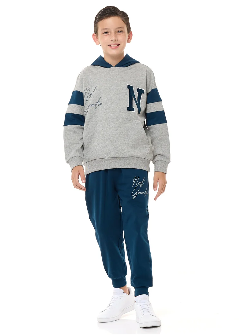 victor and jane Boys' 2-Piece Hoodie and Jogger Set (8-14 yrs) Grey Mil-Navy