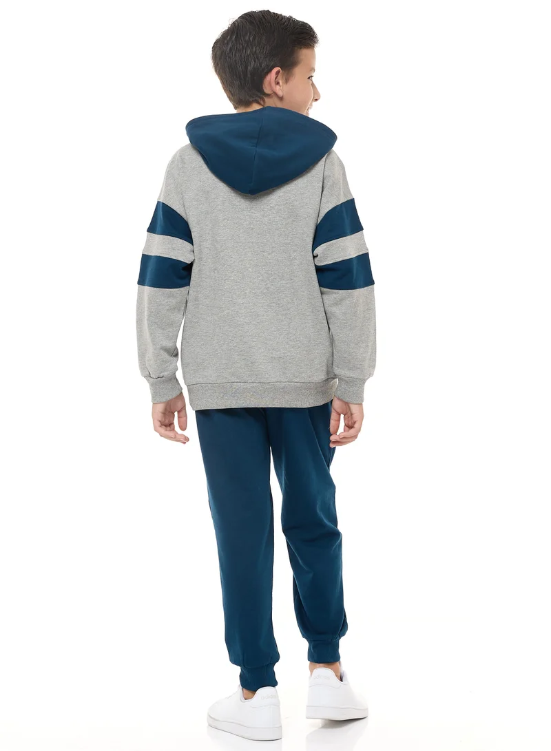 victor and jane Boys' 2-Piece Hoodie and Jogger Set (8-14 yrs) Grey Mil-Navy