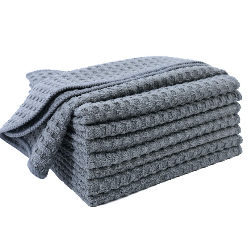 POLYTE Ultra Premium Microfiber Kitchen Dish Cloth Waffle Weave 8 Pack 12x12 in Gray