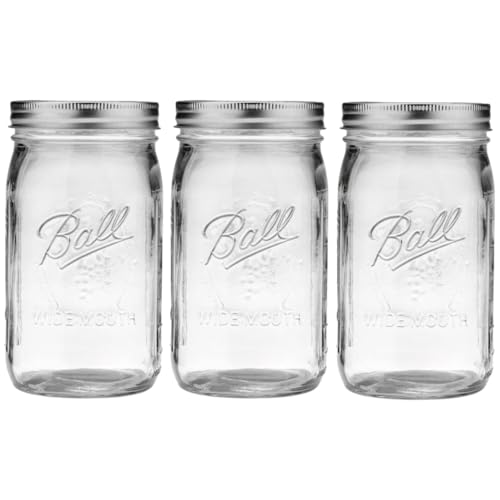 Ball Wide Mouth Glass Mason Jars with Lids and Bands, Used for Canning, Pickling, Juice, Jam, Jelly, Quart Size 32 Ounce (Pack of 3) - Image 1