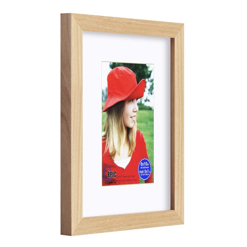 RPJC RPJC 8x10 inch Picture Frame Made of Solid Wood and High Definition Glass Display Pictures 5x7 with Mat or 8x10 Without Mat for Wall Mounting Photo Frame Natural - Image 2