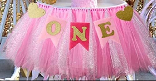 Alemon 1st Birthday Girl Baby Tutu for High Chair Decoration and ONE Pennant Happy Birthday for Highchair - Image 1