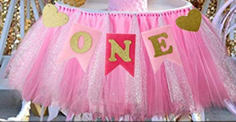 Alemon 1st Birthday Girl Baby Tutu for High Chair Decoration and ONE Pennant Happy Birthday for Highchair - Image 2