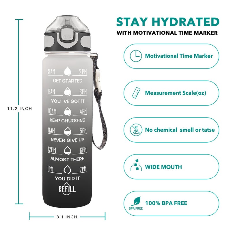 Enerbone 32 oz Drinking Water Bottle with Times to Drink and Straw, Motivational with Carrying Strap, Leakproof BPA & Toxic Free, Ensure You Drink Enough Water for Fitness Gym Outdoor - Image 2