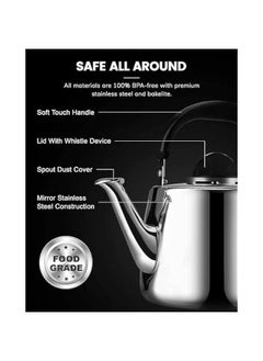 HOOKOR Whistling Tea Pots for Stove Top - Food Grade Stainless Steel Teapot - Classic Stovetop Kettle with Universal Base, Cool Grip Bakelite Handle (3 L)  - Image 2