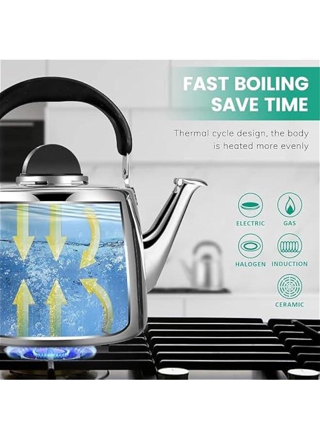 Whistling Tea Pots for Stove Top - Food Grade Stainless Steel Teapot - Classic Stovetop Kettle with Universal Base, Cool Grip Bakelite Handle (3 L)