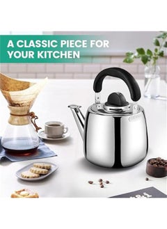 HOOKOR Whistling Tea Pots for Stove Top - Food Grade Stainless Steel Teapot - Classic Stovetop Kettle with Universal Base, Cool Grip Bakelite Handle (3 L)  - Image 5