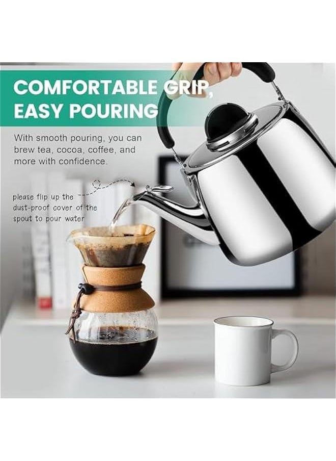 Whistling Tea Pots for Stove Top - Food Grade Stainless Steel Teapot - Classic Stovetop Kettle with Universal Base, Cool Grip Bakelite Handle (3 L)