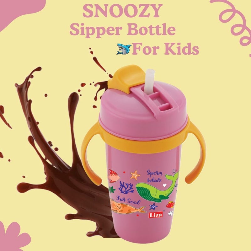 Nabhya زجاجة ماء سناوزي من الفولاذ المقاوم للصدأ، تصميم كرتوني متعدد، زجاجة شرب للأطفال خالية من BPA مع قشة ومقبض من الجانبين (بنفسجي) - Image 5