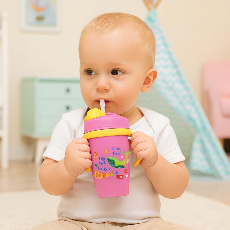 Nabhya زجاجة ماء سناوزي من الفولاذ المقاوم للصدأ، تصميم كرتوني متعدد، زجاجة شرب للأطفال خالية من BPA مع قشة ومقبض من الجانبين (بنفسجي) - Image 3