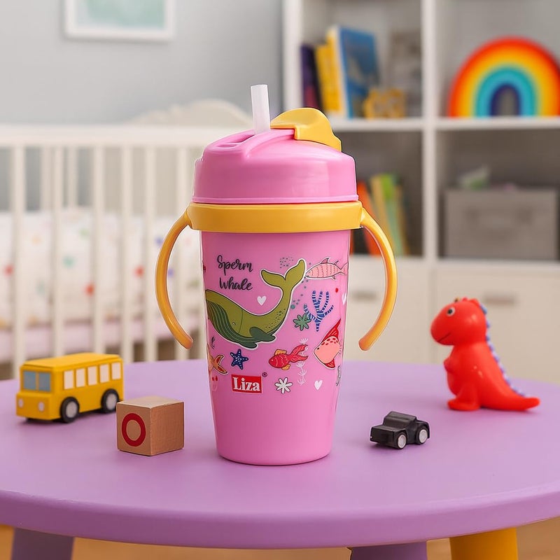 Nabhya زجاجة ماء سناوزي من الفولاذ المقاوم للصدأ، تصميم كرتوني متعدد، زجاجة شرب للأطفال خالية من BPA مع قشة ومقبض من الجانبين (بنفسجي) - Image 4