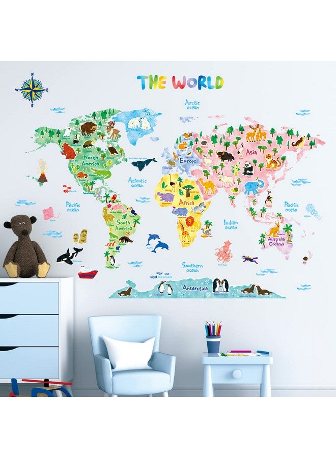 Decowall Sg21615S Animal World Map Kids Wall Stickers Wall Decals Peel And Stick Removable Wall Stickers For Kids Nursery Bedroom Living Room (Large) Décor - Image 2