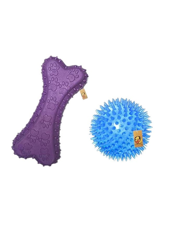 مجموعة من ألعاب مضغ الكلاب المصنوعة من المطاط الطبيعي ذات الصرير (عظمة الشوك) والصرير (كرة الدوريان) | مناسبة للكلاب الصغيرة والمتوسطة والجراء (كرة الدوريان + عظمة الشوك) - Image 1