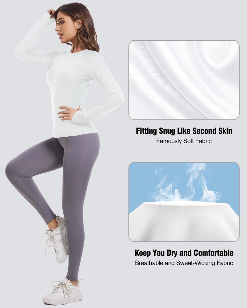 CL convallaria 4 Pack Women's Long Sleeve Compression Shirts, Cool Dry Workout Athletic Tops Sun Protection Cooling Shirts for Yoga Running Hiking Gym Black/White/Grey/Blue Small - Image 4