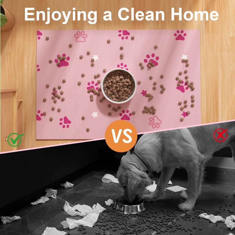 BLESWIN Pet Feeding Mat 12"x20"- Absorbent Dog Mat, Small Pet Food Mat, Rubber Pet Food Mat, Pet Food Mats for Floor Waterproof, Dog Water Matt for Sloppy Drinker, Cat Food Bowl Mat, Pink - Image 5