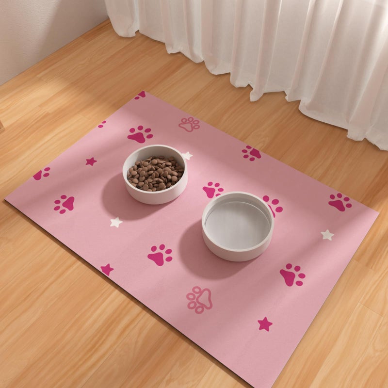 BLESWIN Pet Feeding Mat 12"x20"- Absorbent Dog Mat, Small Pet Food Mat, Rubber Pet Food Mat, Pet Food Mats for Floor Waterproof, Dog Water Matt for Sloppy Drinker, Cat Food Bowl Mat, Pink - Image 1