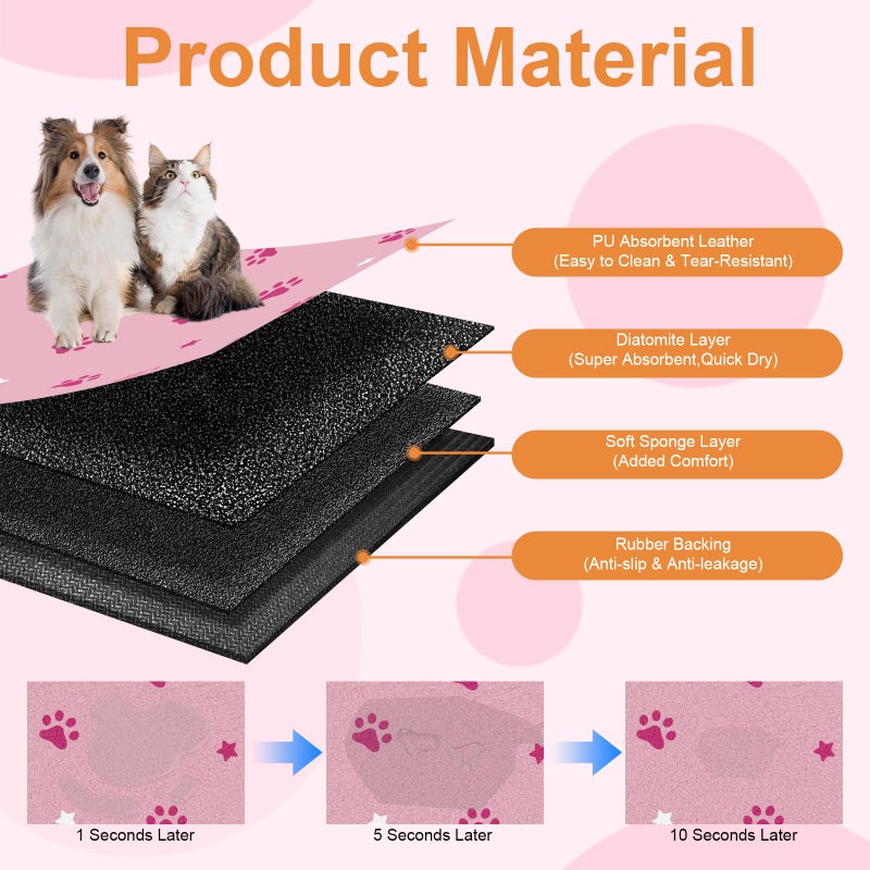 BLESWIN Pet Feeding Mat 12"x20"- Absorbent Dog Mat, Small Pet Food Mat, Rubber Pet Food Mat, Pet Food Mats for Floor Waterproof, Dog Water Matt for Sloppy Drinker, Cat Food Bowl Mat, Pink - Image 3