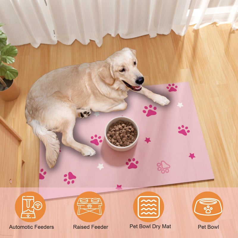 BLESWIN Pet Feeding Mat 12"x20"- Absorbent Dog Mat, Small Pet Food Mat, Rubber Pet Food Mat, Pet Food Mats for Floor Waterproof, Dog Water Matt for Sloppy Drinker, Cat Food Bowl Mat, Pink - Image 4