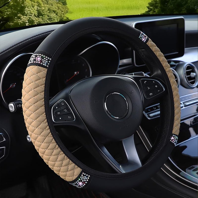 WLERIR Microfiber Leather Steering Wheel Cover with AntiSlip Lining Universal Car Accessory for Steering Wheel with a Diameter of 14515 inch Beige - Image 1