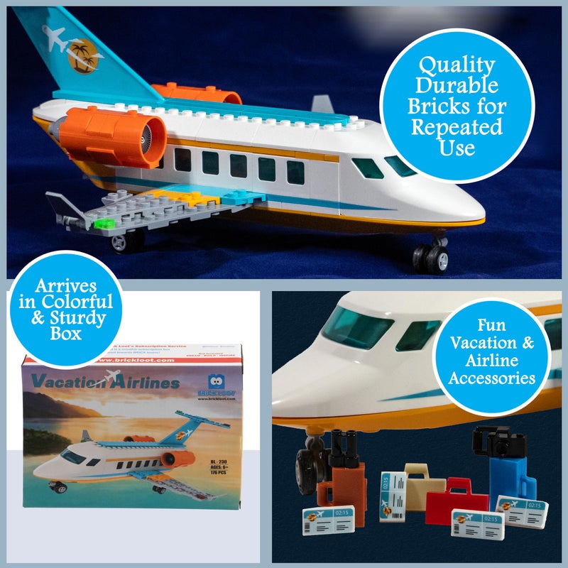 Brick Loot طائرة الركاب من Brick Loot Vacation Airlines - مجموعة كتل بناء متوافقة مع ليغو مع ملحقات الأمتعة، نموذج STEM إبداعي يمكن صنعه بنفسك للأطفال والبالغين، طائرة عرض ديناميكية هوائية قابلة للجمع - Image 2