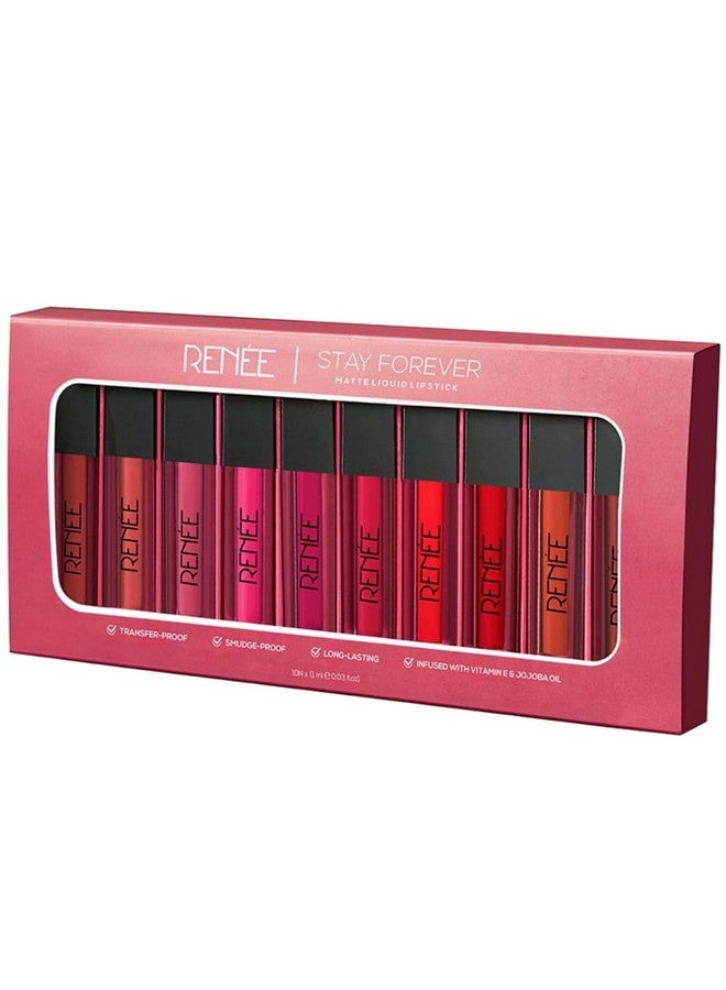 Renee Stay Forever Matte Liquid Lipstick Combo - Transfer-Proof, Smudge-Proof, Long Lasting, Infused With Vitamin E & Jojoba Oil - Perfect For Gifting, Wedding, Special Occasions, Travel Pack Of 10 - Image 1