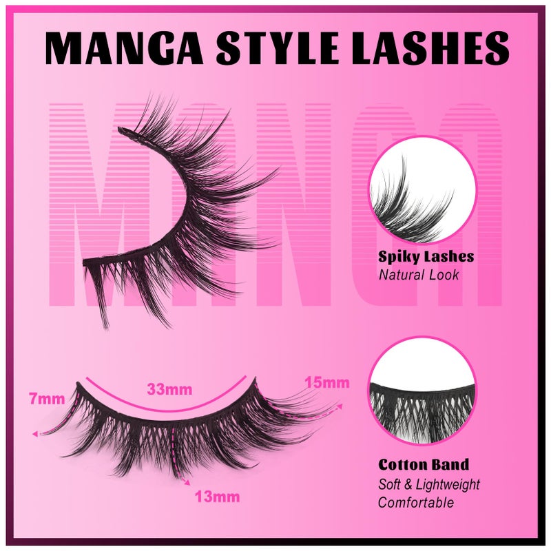Veleasha Lashes Manga Eyelashes Cat Eye Lashes Spiky Eyelash C Curl Lash Wispy Natural Look False Eyelashes with Soft Cotton Band 7 Pairs Pack (Sunny) - Image 3