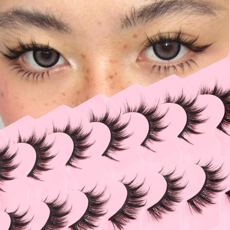 Veleasha Lashes Manga Eyelashes Cat Eye Lashes Spiky Eyelash C Curl Lash Wispy Natural Look False Eyelashes with Soft Cotton Band 7 Pairs Pack (Sunny) - Image 1